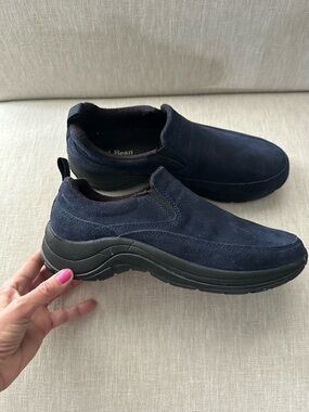 LL Bean Comfort Moc Suede Slip On Shoe Blue Size 9